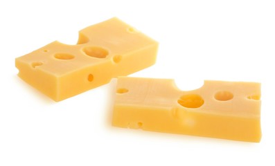 Pieces of Cheese Isolated on White