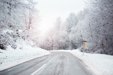 Winter road in the mountains