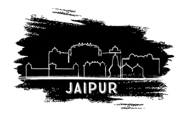 Jaipur India City Skyline Silhouette. Hand Drawn Sketch.