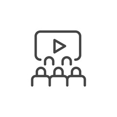 Play button and abstract audience. Web conference, online presentation or watching movies concept contour label