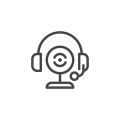 Web camera and headset microphone with headphones icon. Device for online communication, webinars, Internet connection