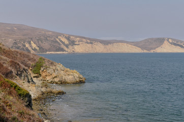 Fototapeta na wymiar Point Reyes cliffs and Drakes Bay from Elephant Seal Overlook, California
