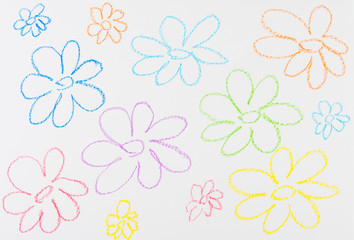Children drawing flowers on a white background.