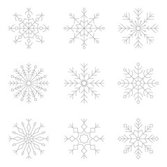 Naklejka na ściany i meble Set of monochrome icons with snowflakes for your design