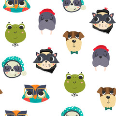 Obraz premium Cute animal avatars. Colored vector seamless pattern