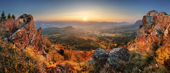 Schilderijen op glas Mountain autumn landscape with colorful forest © TTstudio