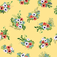 Fotobehang Seamless pattern in small pretty flowers. Poppy bouquets. Liberty style millefleurs. Floral background for textile, wallpaper, pattern fills, covers, surface, print, wrap, scrapbooking, decoupage. © evamarina
