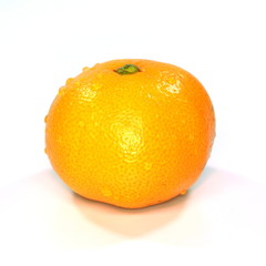 Tangerine with water drops on the peel on a white background