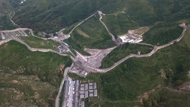 Aerial view of the Yanmenguan Great Wall and green mountain, Shanxi, China