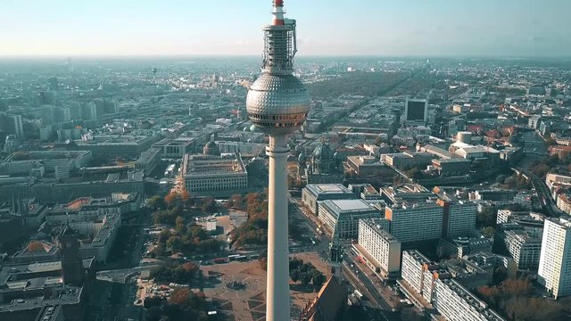 Panoramic aerial view of Berlin and Fernsehturm or TV details, Germany