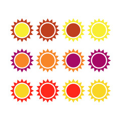 Set of colorful suns isolated on white background