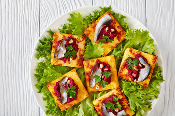 overhead view of fried polkenta bars