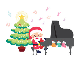 pianist santa christmas celebration illustration vector