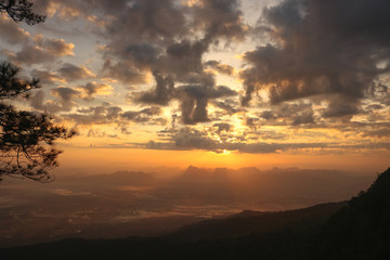 Beautiful scenery of mountains with sunrise in the morning