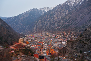 Andorra la Vella skyline at sunset Pyrenees