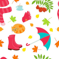 Vector seamless background on autumn theme on white background