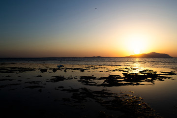 Wonderful sunrise over Red sea and Tiran island. Egypt
