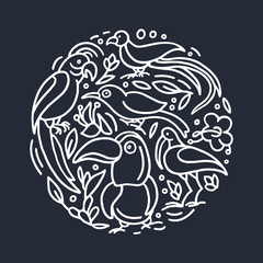 Vector design of tropical bird in circle.