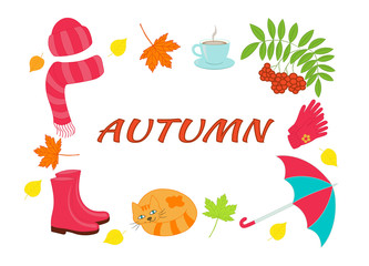 Vector beautiful autumn frame on white background