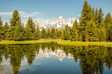 Grand Teton Mountain range in Grand Teton National Park in Wyoming. Snow covered mountains, nature