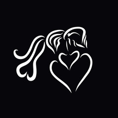 Affectionate kiss, loving couple in the shape of a heart on a black background