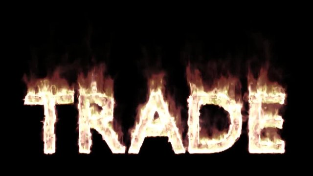 Animated burning or engulf in flames all caps text trade. Fire has transparency and isolated and easy to loop. Black background, mask included.