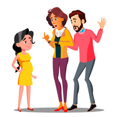 Pregnant Teenager Girl And Surprised Parents Vector. Isolated Illustration