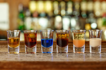 Assortment of cocktails in the bar