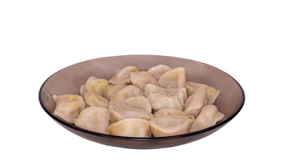 Plate with dumplings isolated on white.