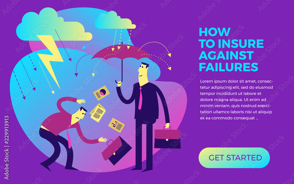 Wall mural flat design illustration for presentation, web, landing page: one businessman is insured - he is und