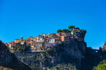 Fototapeta na wymiar Castelmola: typical sicilian village perched on a mountain, close to Taormina. Messina province, Sicily, Italy.