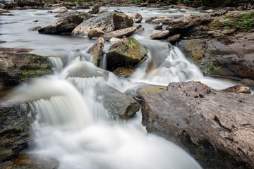 Naklejka na ściany i meble Falls of Dochart near Killin in Scottish Highlands, long exposure photograph