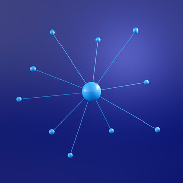 D Rendering, Blue molecule model on blue background