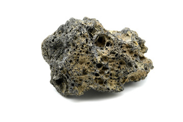 black pumice stone from Teide volcano at Tenerife on white isolated background