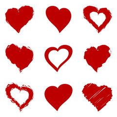 Set of stylized hearts. Design elements for Valentine's day. Heart red icons,  isolated vector collection