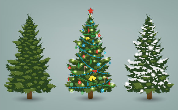 Christmas tree set for greeting card, invitation, banner and web design. Vector