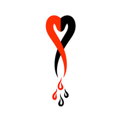 Obraz premium Heart, two halves, red and black, and drops
