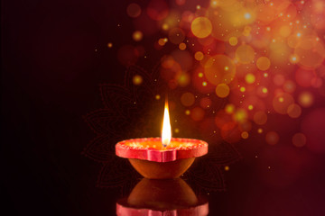 Diwali celebration diya oil lamps lit  happy diwali