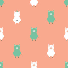 Seamless Pattern With Colorful Pigs.