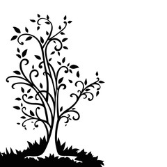 Leaflet with hand drawn tree isolated on white background. Vector illustration.