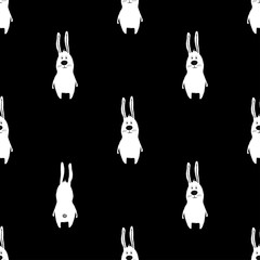 Seamless Pattern With White Rabbit.