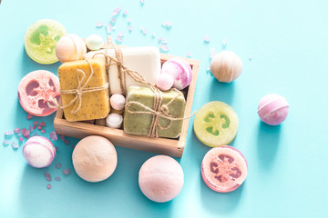 composition with spa items on a colored background