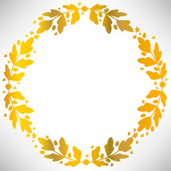 Oak round frame with acorns, branches and leaves. Vector illustration.