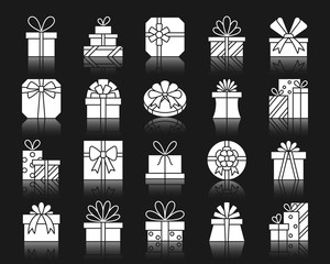 Gift white silhouette icons vector set