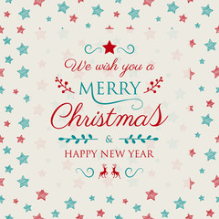 Christmas and New Year greeting card with text and decorations. Vector.