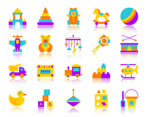 Baby Toy simple flat color icons vector set