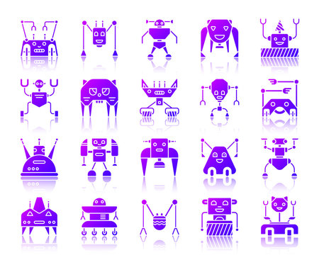 Robot simple gradient icons vector set