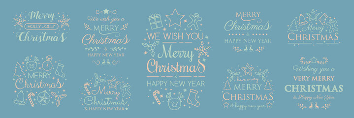 Christmas wishes with decorations - collection. Vector.