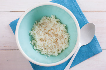Step by step preparation of salad with crab sticks, corn and rice - step - 1 boiling rice, top view © Анна Журавлева