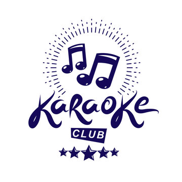 Karaoke club vector emblem created using musical notes, design elements for karaoke club flyers cover design.